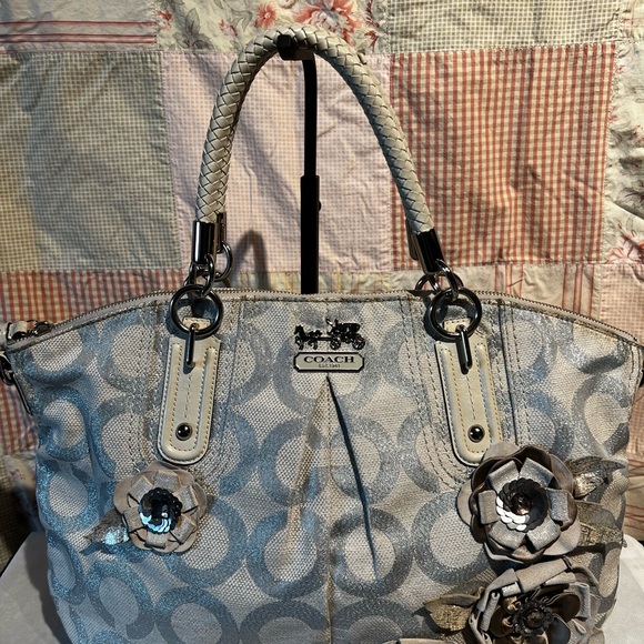 Coach Handbags - Coach Signature Floral Appliqué Madison Sophia satchel in Light Gray